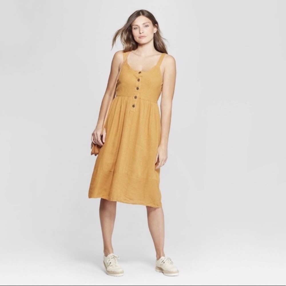 Yellow Button-down Midi Dress